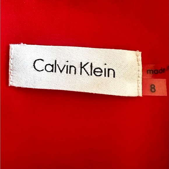Calvin Klein Red Formal Classy Midi Length Sheath Fitted Ruffle Front Size 8 - Picture 11 of 11
